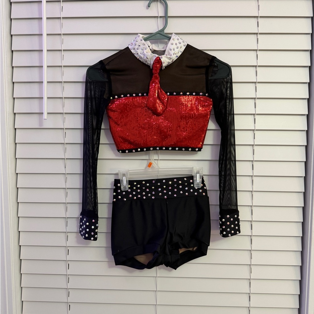 Red Sequin Jazz Dance Costume Set – Rhinestone Shorts & Top